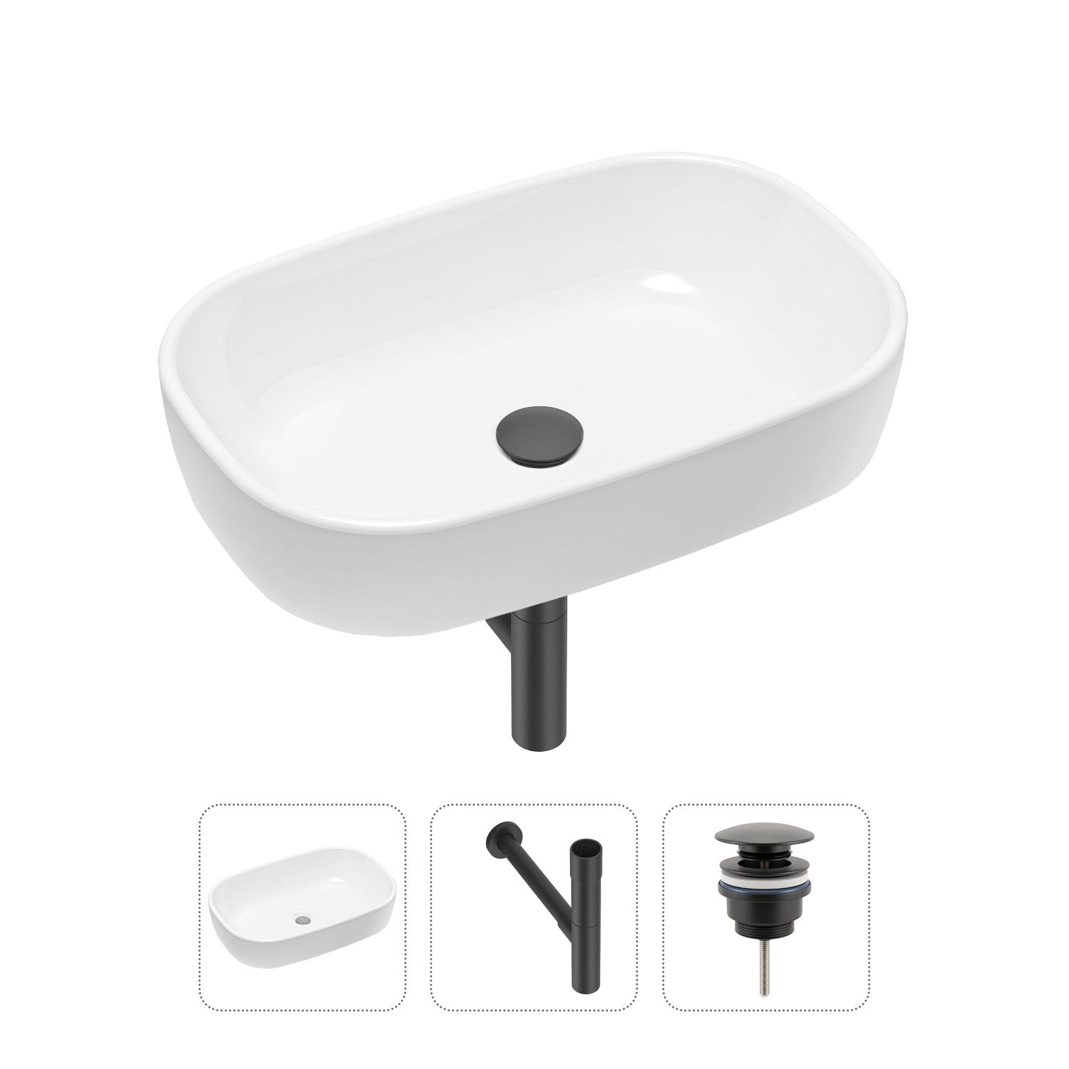 фото Комплект 3 в 1 lavinia boho bathroom sink 21520028: раковина 54 см, сифон, донный клапан