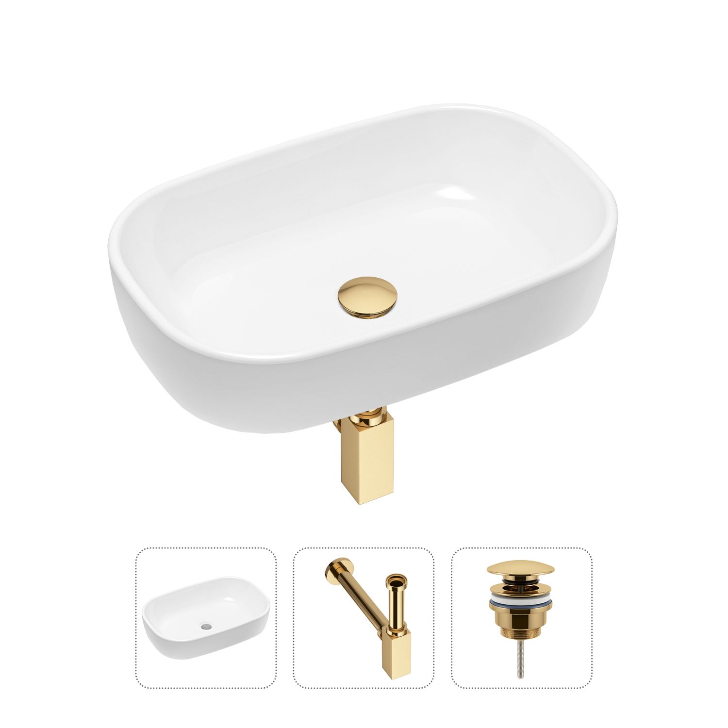 фото Комплект 3 в 1 lavinia boho bathroom sink 21520020: раковина 54 см, сифон, донный клапан