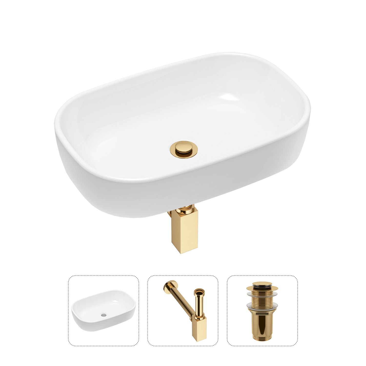 фото Комплект 3 в 1 lavinia boho bathroom sink 21520019: раковина 54 см, сифон, донный клапан