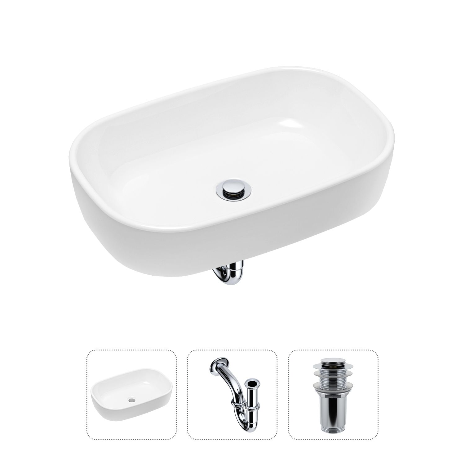 фото Комплект 3 в 1 lavinia boho bathroom sink 21520001: раковина 54 см, сифон, донный клапан