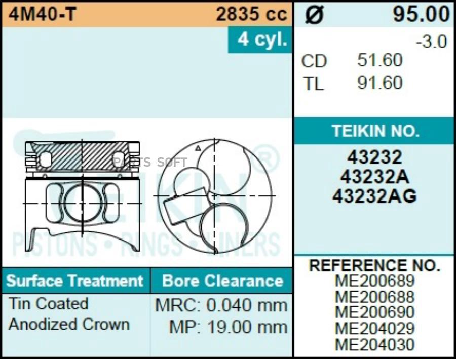 Поршни (К-Т 4 Шт) Mitsubishi Challenger/Pajero/Montero 4m40 (2,8) 94- TEIKIN арт. 43232 05
Поршни (К-Т 4 Шт) Mitsubishi Challenger/Pajero/Montero 4m40 (2,8) 94- TEIKIN арт. 43232 05