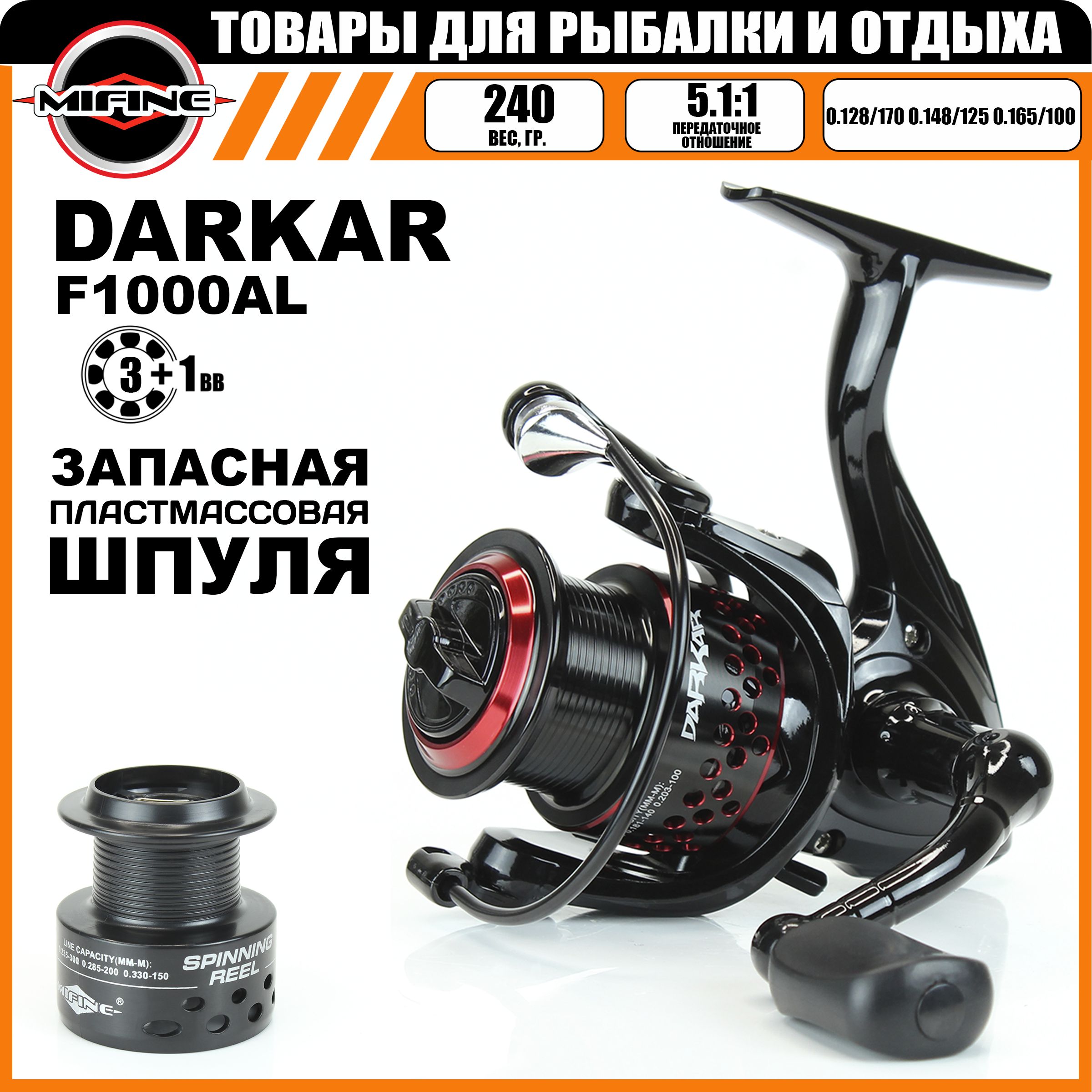 Катушка рыболовная MIFINE DARKAR 1000F, 3+1 подшипник, для спиннинга, для фидерной ловли, Черный, DARKAR
Катушка рыболовная MIFINE DARKAR 1000F, 3+1 подшипник, для спиннинга, для фидерной ловли, Черный, DARKAR