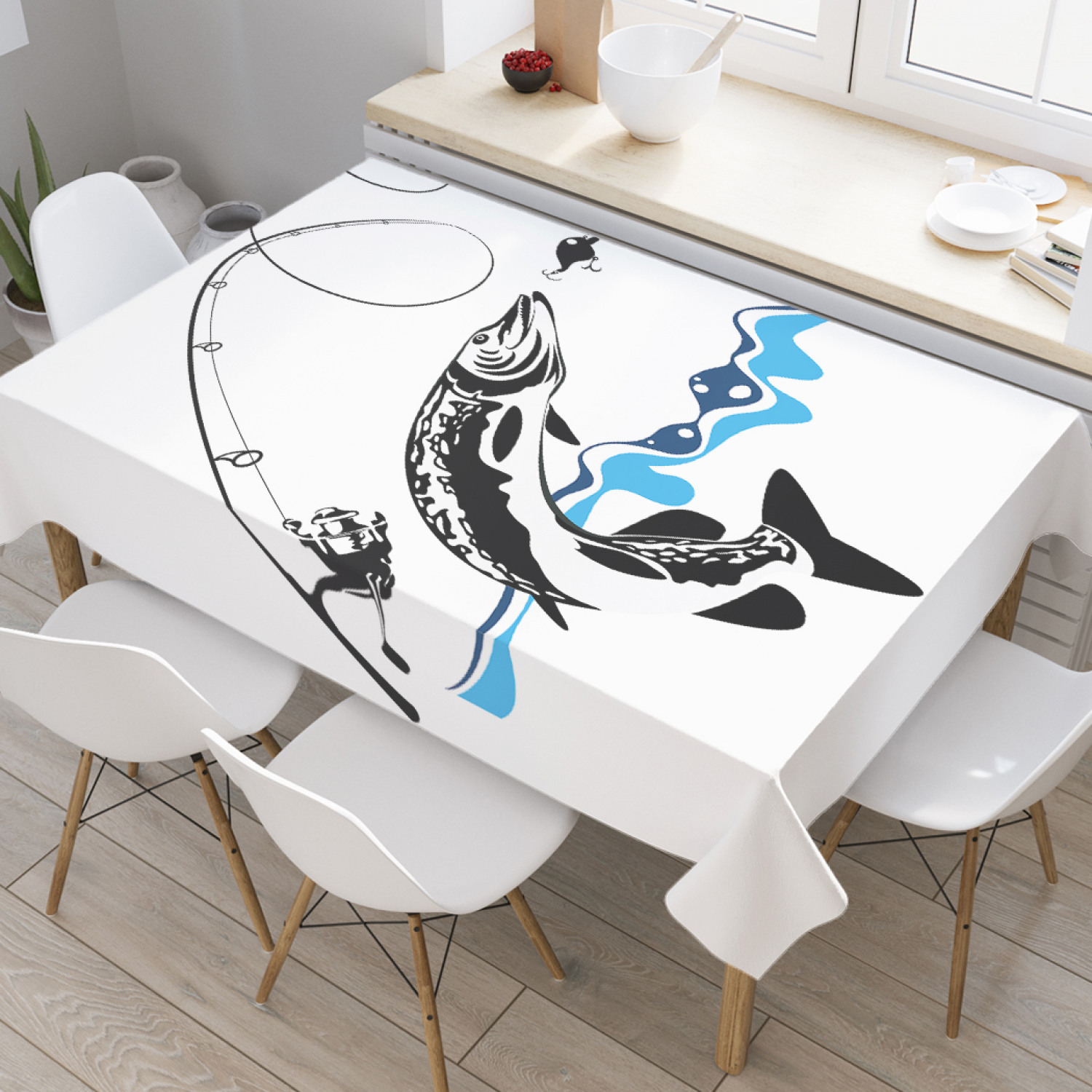 Скатерть прямоугольная JoyArty "Щука на крючке" из оксфорда, 180x145 см, Белый, Щука на крючке 
Скатерть прямоугольная JoyArty "Щука на крючке" из оксфорда, 180x145 см, Белый, Щука на крючке