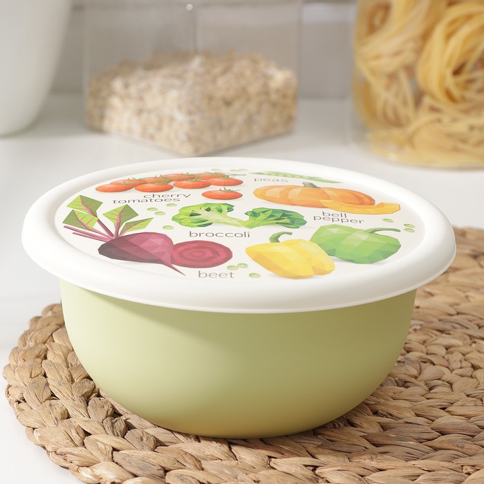 фото Миска с крышкой, 1,2 л, d=18 см, h=8 см, с декором, цвет салатовый idiland