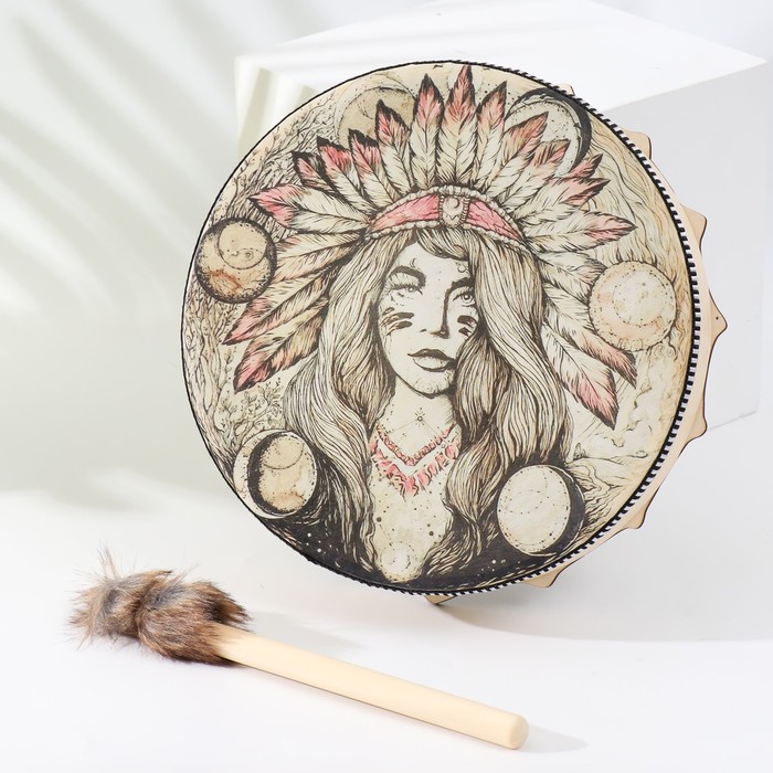Шаманский бубен оберег "Девушка из племени индейцев" с колотушкой 5х25х25 см
Шаманский бубен оберег "Девушка из племени индейцев" с колотушкой 5х25х25 см