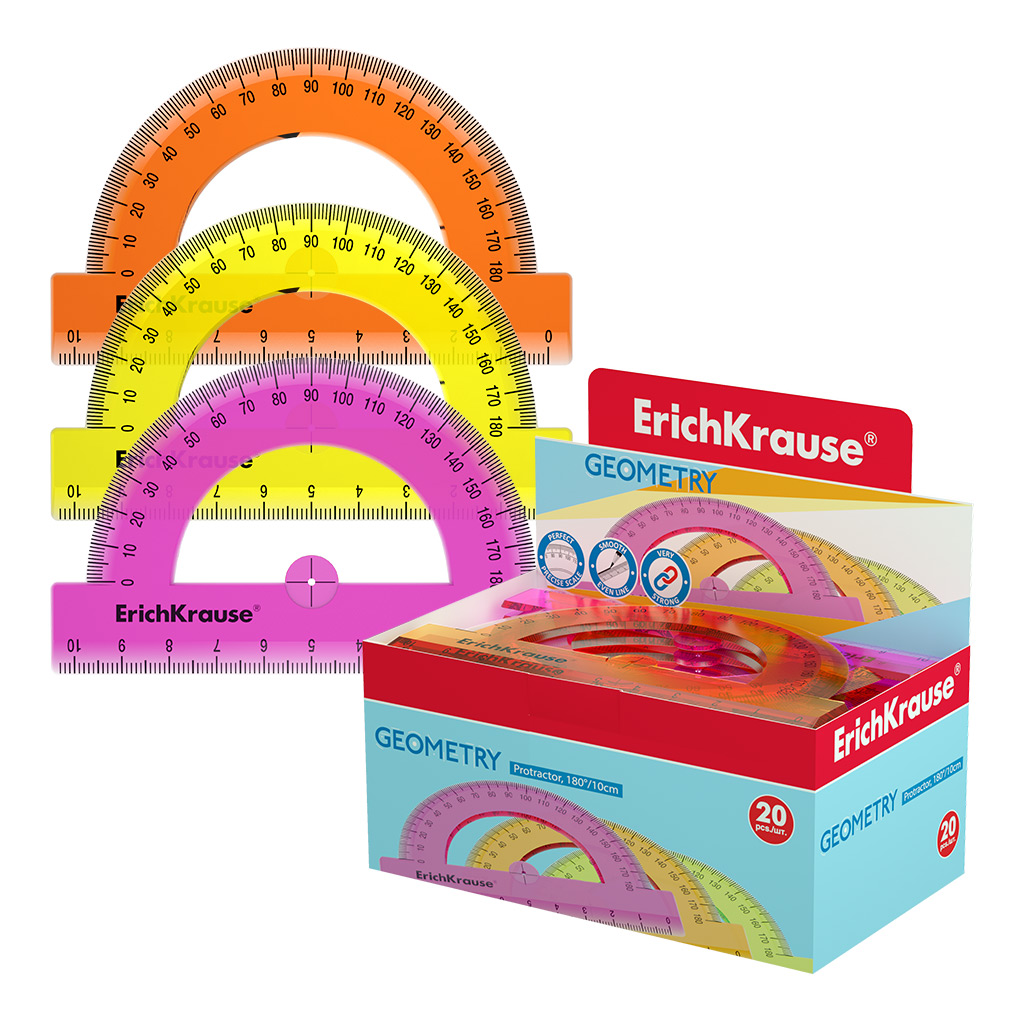 Транспортир пластиковый ErichKrause Neon, 180°/10см, из 3 цветов, в коробке-дисплее, Разноцветный
Транспортир пластиковый ErichKrause Neon, 180°/10см, из 3 цветов, в коробке-дисплее, Разноцветный