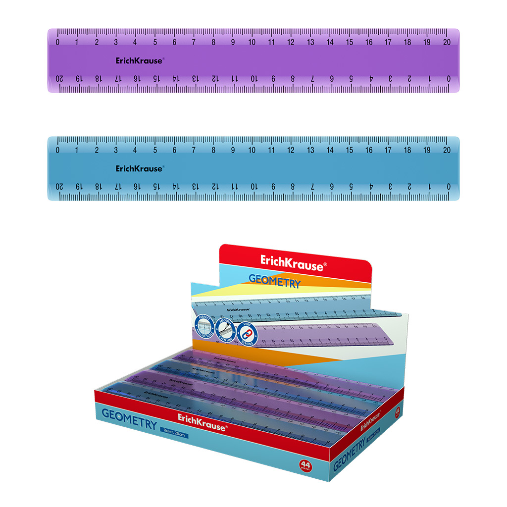 Линейка пластиковая ErichKrause Standard, 20см, из 2 цветов, в коробке-дисплее, Разноцветный
Линейка пластиковая ErichKrause Standard, 20см, из 2 цветов, в коробке-дисплее, Разноцветный