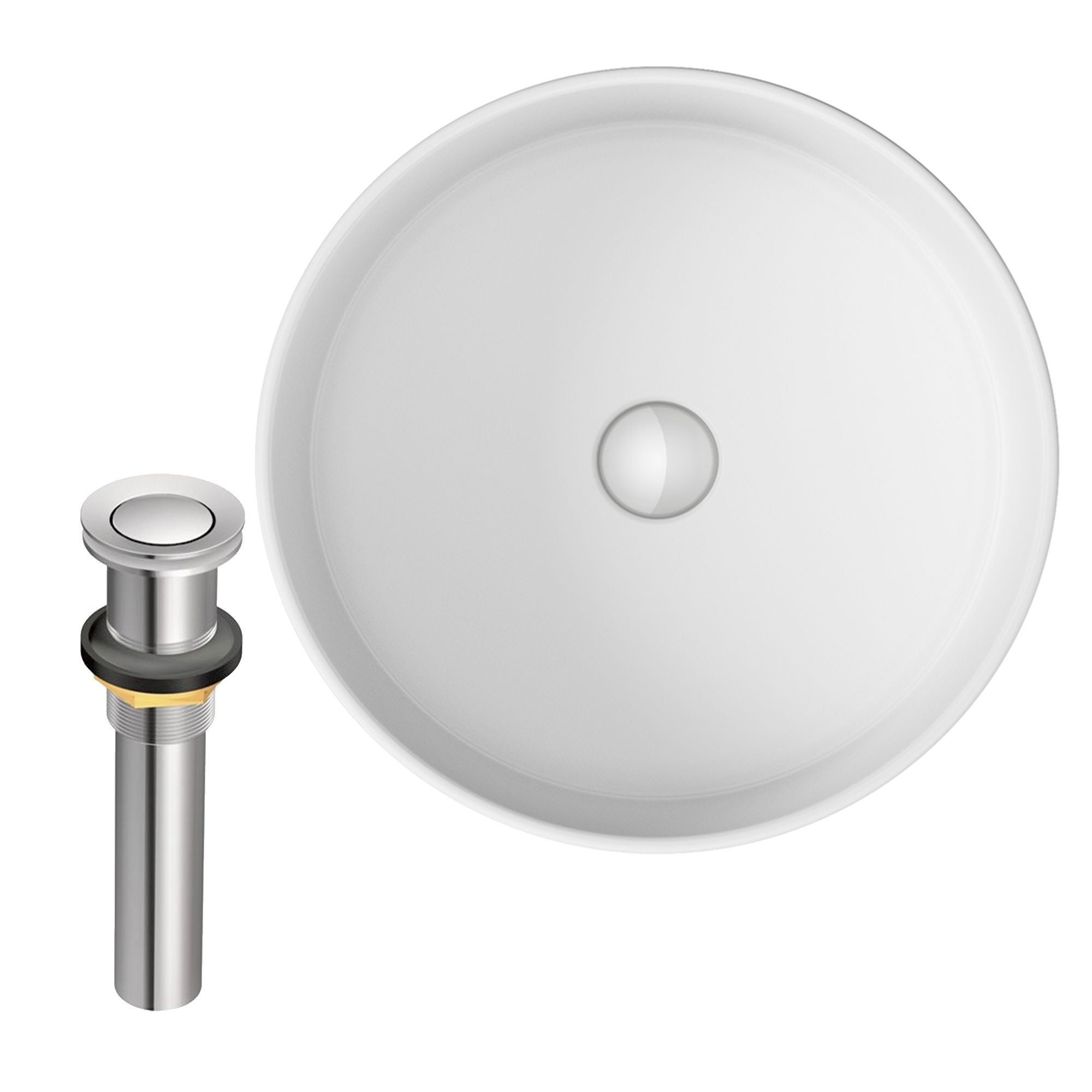 фото Раковина накладная на столешницу bau dream круглая d41, белая, выпуск клик клак, хром bauedge