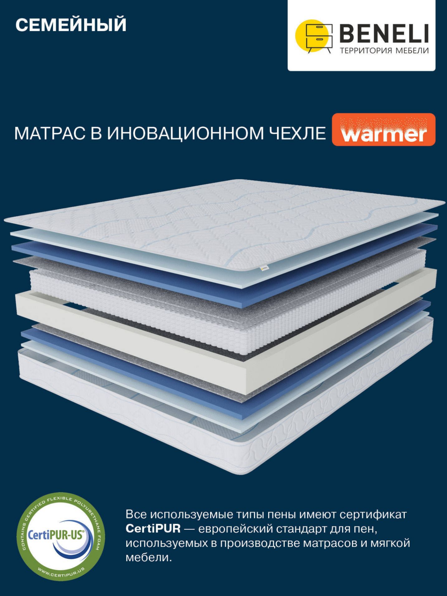 Ортопедический матрас Beneli Семейный в чехле Warmer, гипоаллергенный, 160х190, Белый, СЕМЕЙНЫЙ_Warmer
Ортопедический матрас Beneli Семейный в чехле Warmer, гипоаллергенный, 160х190, Белый, СЕМЕЙНЫЙ_Warmer