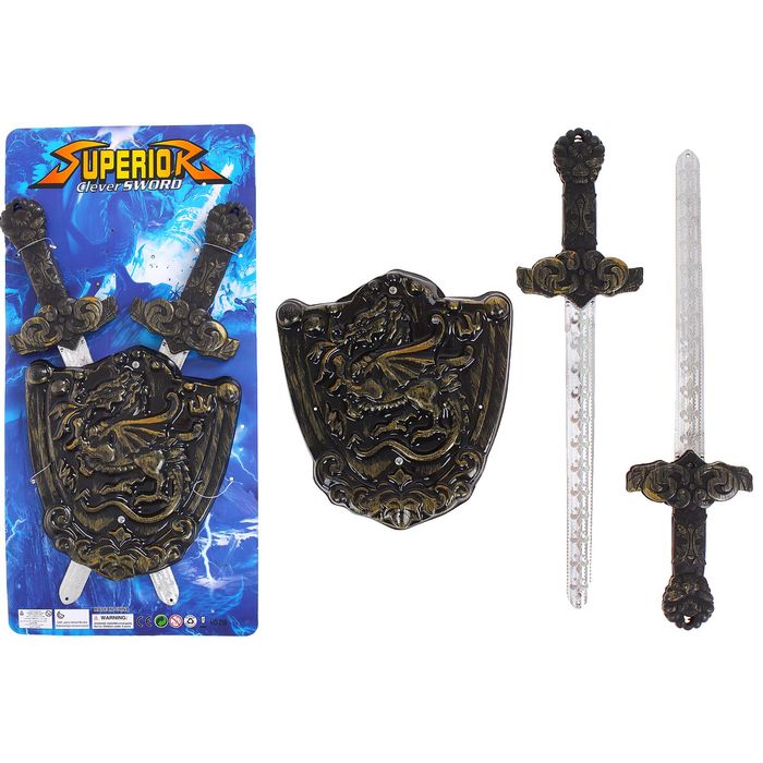 фото Набор оружия «рыцарь»: 2 меча (р-р 9*2*36 см), щит (р-р 17,5*2*19 см) nobrand