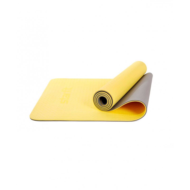 фото Коврик для йоги и фитнеса starfit core fm-201 173x61, tpe, желтый/серый, 0,7 см