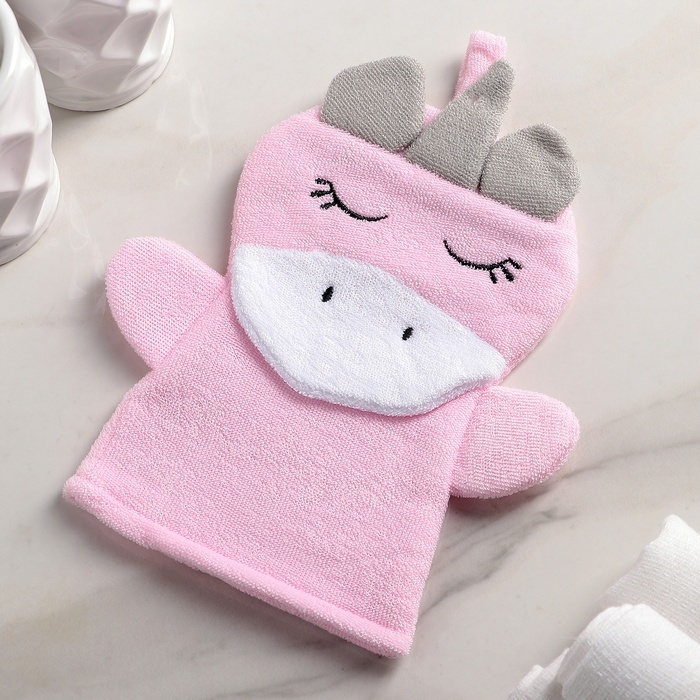 фото Мочалка-варежка детская доляна единорожка