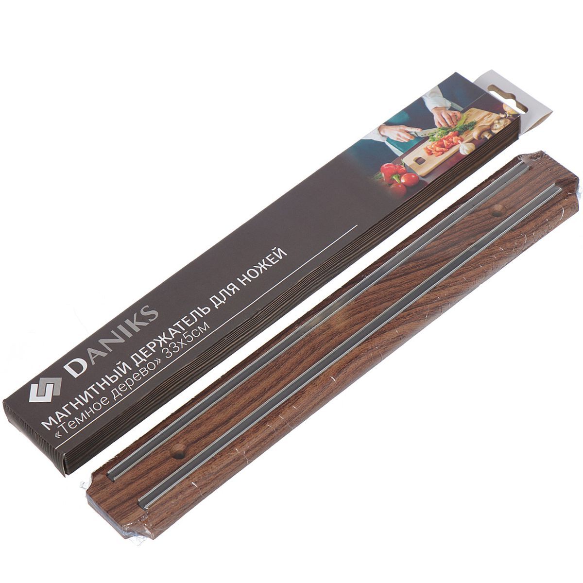 фото Магнитный держатель для ножей 33х5 см, темное дерево, daniks, yw-m2-1