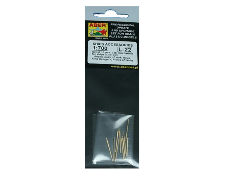 700 L-22 Aber 1/700 Set of 10 pcs 356 mm barrels for Royal Navy King George V class battle, 700 L-22
700 L-22 Aber 1/700 Set of 10 pcs 356 mm barrels for Royal Navy King George V class battle, 700 L-22