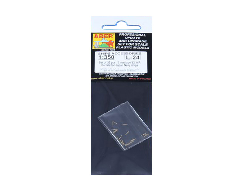 350 L-24 Aber 1/350 Set of 20 pcs. 13 mm type 93 A/A barrels for Japan Navy ships, 350 L-24
350 L-24 Aber 1/350 Set of 20 pcs. 13 mm type 93 A/A barrels for Japan Navy ships, 350 L-24
