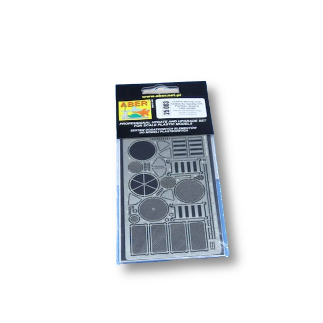 25 003 Aber 1/25 Фототравление для Grilles for Sd.Kfz.171. Panther, Aus.G – Late model, Однотонный, 25 003
25 003 Aber 1/25 Фототравление для Grilles for Sd.Kfz.171. Panther, Aus.G – Late model, Однотонный, 25 003