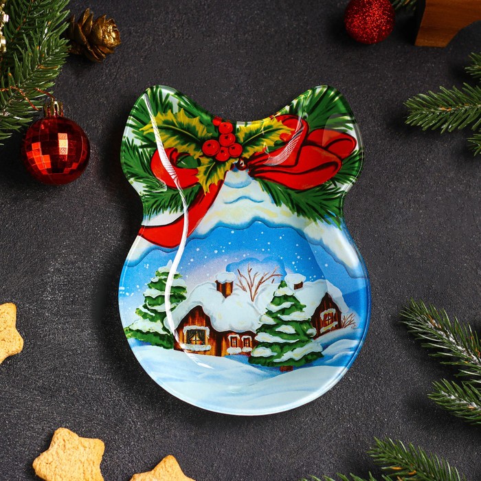 Блюдо стеклянное сервировочное Доляна «Бант. Новогодняя сказка», 18,5x13x2 см 
Блюдо стеклянное сервировочное Доляна «Бант. Новогодняя сказка», 18,5x13x2 см