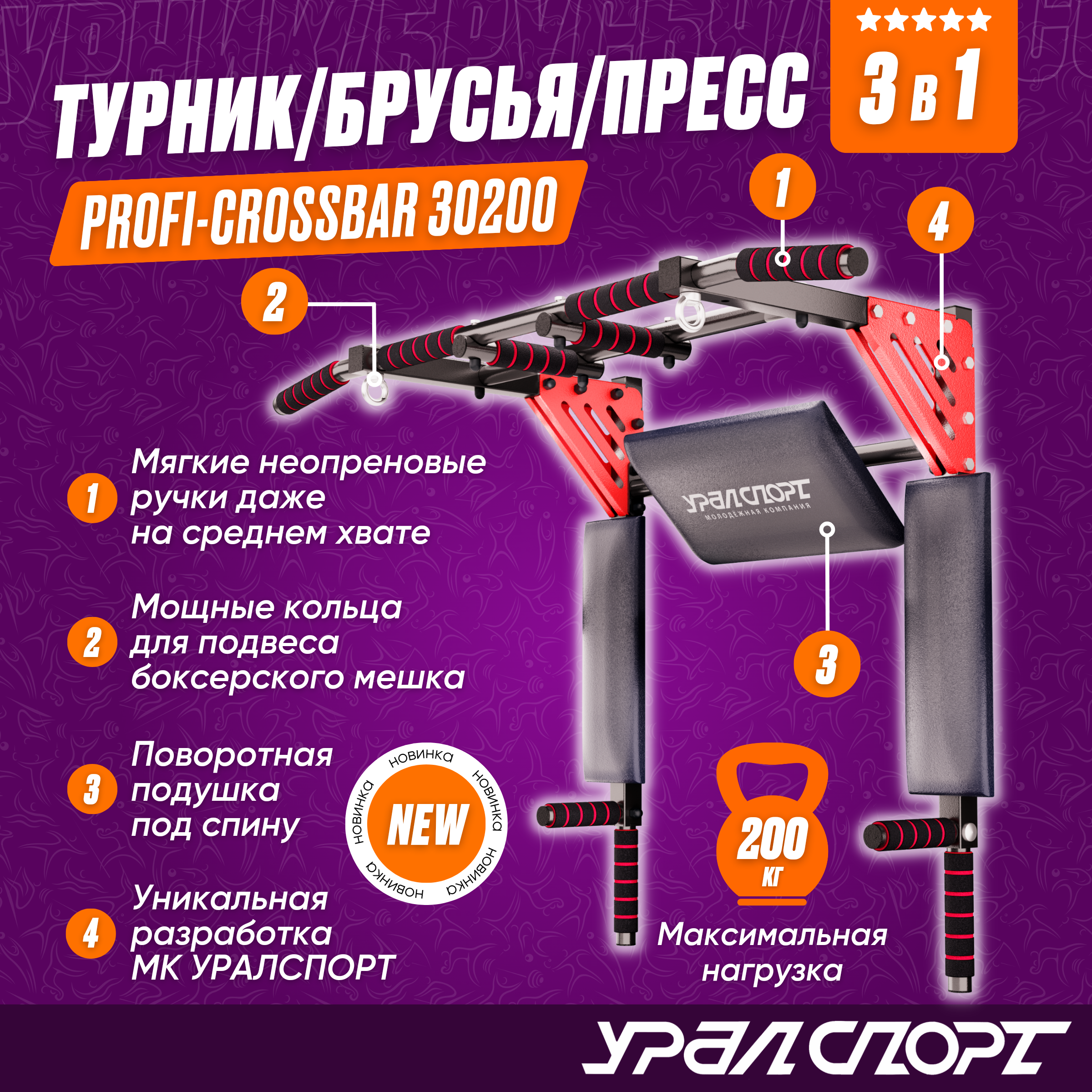 Турник 3 в 1 настенный УРАЛСПОРТ Profi-crossbar 30200, черно-красный, разборный, 3в1
Турник 3 в 1 настенный УРАЛСПОРТ Profi-crossbar 30200, черно-красный, разборный, 3в1