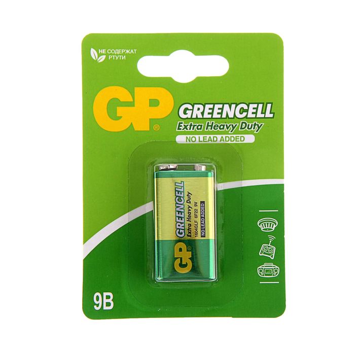 Батарейка солевая GP Greencell Extra Heavy Duty, 6F22-1BL, 9В, крона, блистер, 1 шт.
Батарейка солевая GP Greencell Extra Heavy Duty, 6F22-1BL, 9В, крона, блистер, 1 шт.