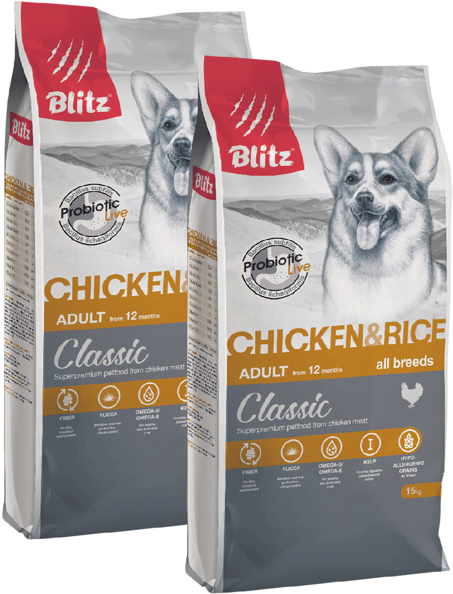 BLITZ BLITZ CLASSIC ADULT ALL BREEDS CHICKEN & RICE для взрослых собак всех пород с курице
BLITZ BLITZ CLASSIC ADULT ALL BREEDS CHICKEN & RICE для взрослых собак всех пород с курице