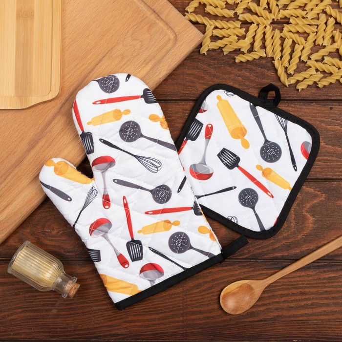 фото Кухонный набор 2 предмета доляна поварешка, прихватка 16х16 , рукавица 25x16
