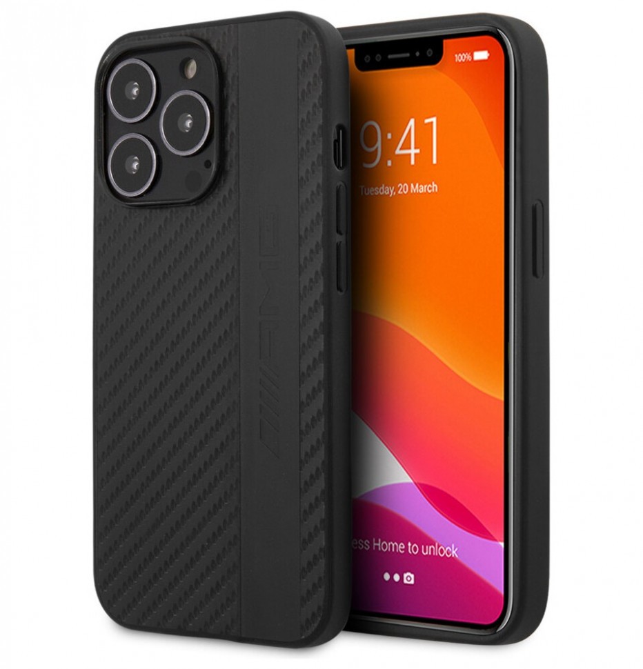 фото Чехол cg mobile amg pu carbon effect grey stripe hard для iphone 13 pro, черный