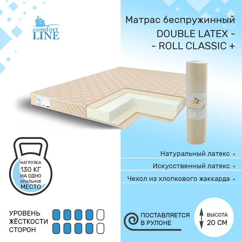 Матрас беспружинный Comfort Line Double Latex Roll Classic+ 95х185, высота 20 см, Double Latex Roll Classic+
Матрас беспружинный Comfort Line Double Latex Roll Classic+ 95х185, высота 20 см, Double Latex Roll Classic+