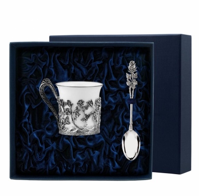 фото Набор чашка кофейная "роза" + ложка из серебра фабрика серебра "аргента"