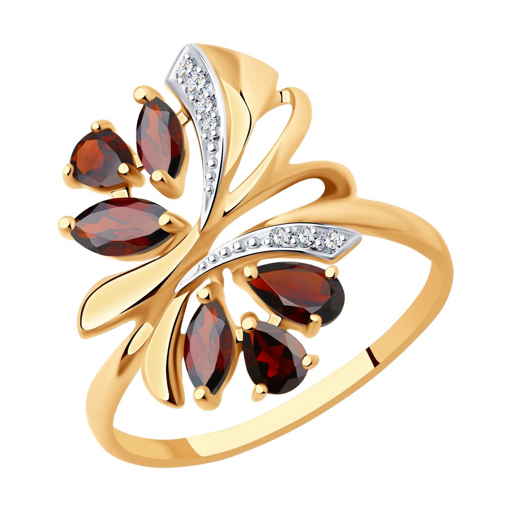 фото Кольцо из красного золота с гранатом/фианитом р.19.5 sokolov 714737