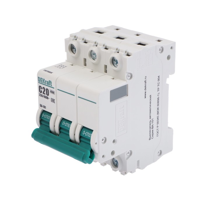 Выключатель автоматический SE DEKraft ВА-101, 3 полюса, С, 20 А, 4.5 кА, 11079DEK
Выключатель автоматический SE DEKraft ВА-101, 3 полюса, С, 20 А, 4.5 кА, 11079DEK