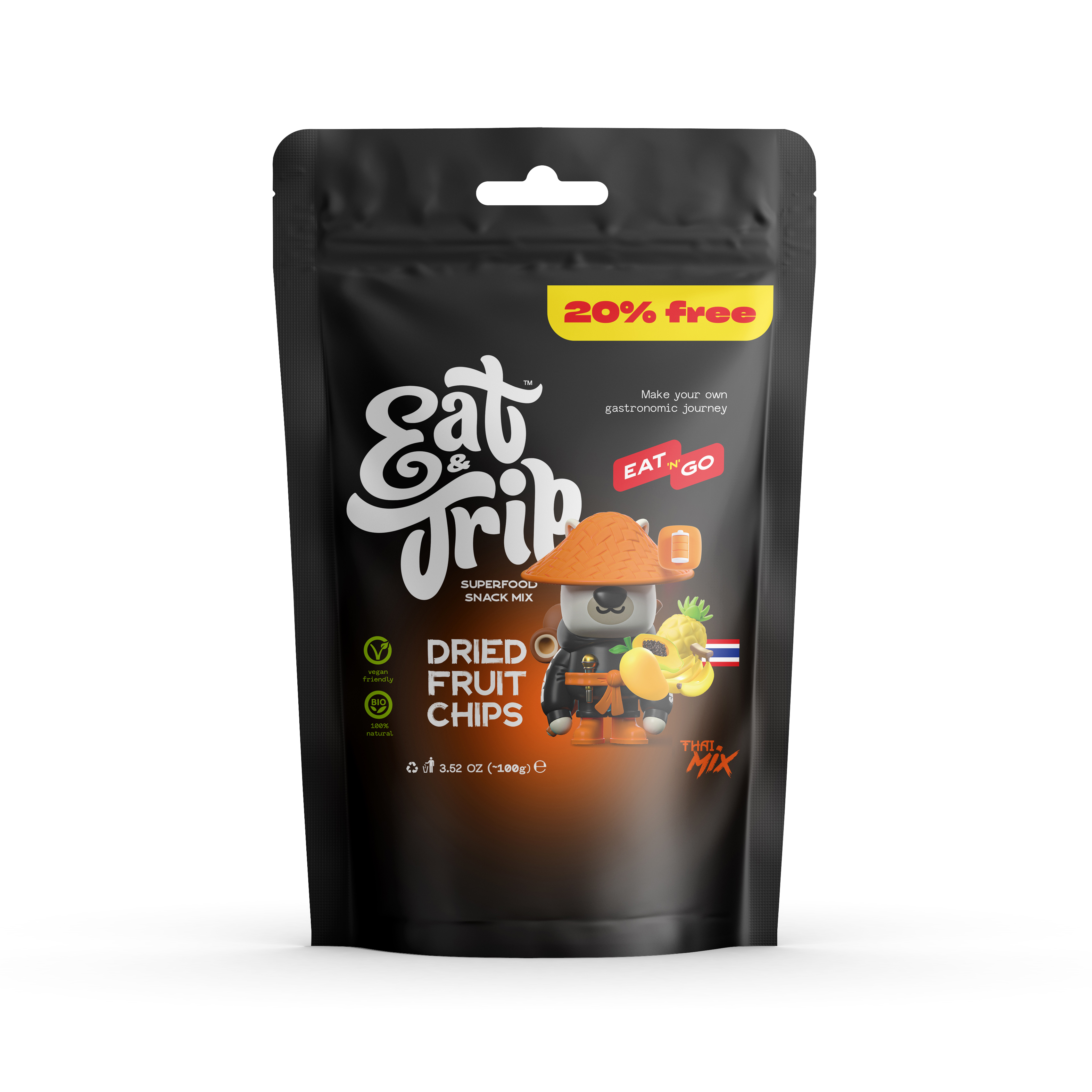 Снек-микс Eat&Trip Тай, смесь манго, папайя, кокос, банан, ананас 100 г, Snack-mix "Thai"
Снек-микс Eat&Trip Тай, смесь манго, папайя, кокос, банан, ананас 100 г, Snack-mix "Thai"