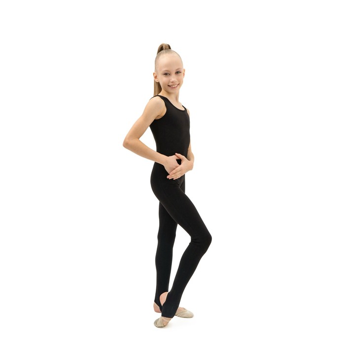 фото Комбинезон гимнастический на лямках, цвет чёрный, лосины с вырезом, размер 34 grace dance
