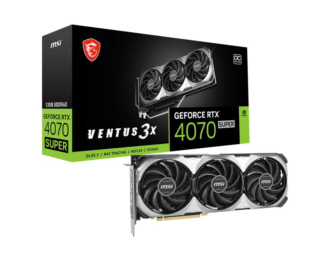 Видеокарта MSI NVIDIA GeForce RTX 4070 SUPER VENTUS 3X OC, GeForce RTX 4070 SUPER VENTUS 3X OC 
Видеокарта MSI NVIDIA GeForce RTX 4070 SUPER VENTUS 3X OC, GeForce RTX 4070 SUPER VENTUS 3X OC
