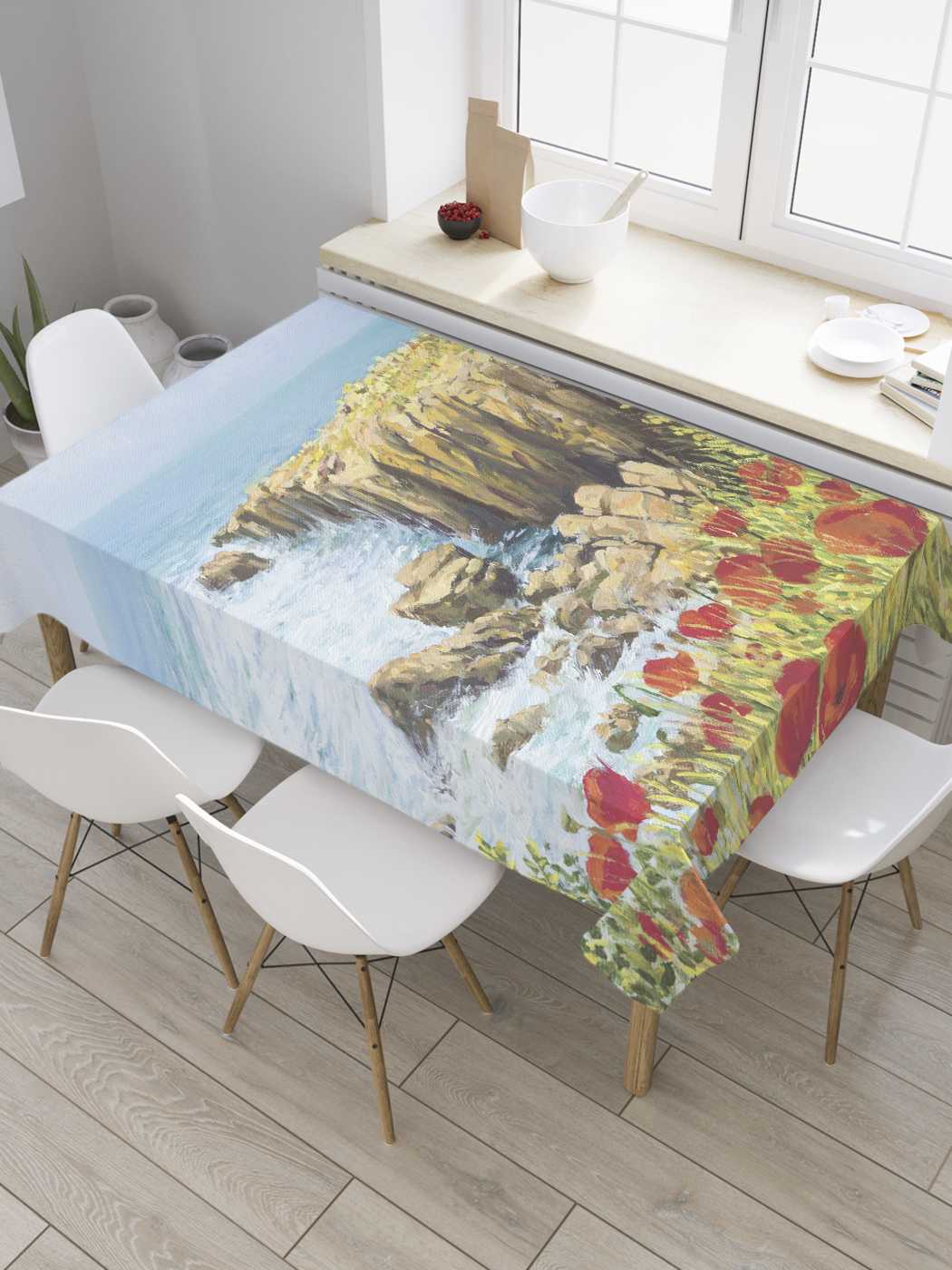 фото Скатерть прямоугольная joyarty "скальные морские цветы" из сатена, 180x145 см