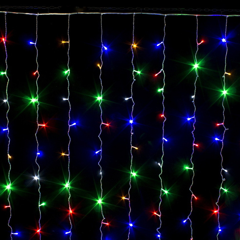 фото Новогодняя интерьерная светодиодная гирлянда штора-занавес с пультом, 3х2м, цветной nobrand