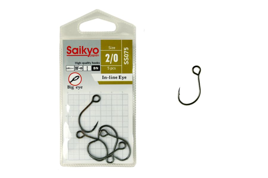 фото Крючки saikyo ss075-bn in-line eye №2/0 (1 упк. по 5 шт.)