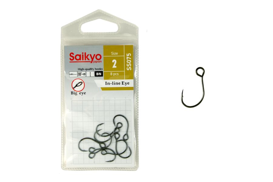 фото Крючки saikyo ss075-bn in-line eye №2 (1 упк. по 8 шт.)