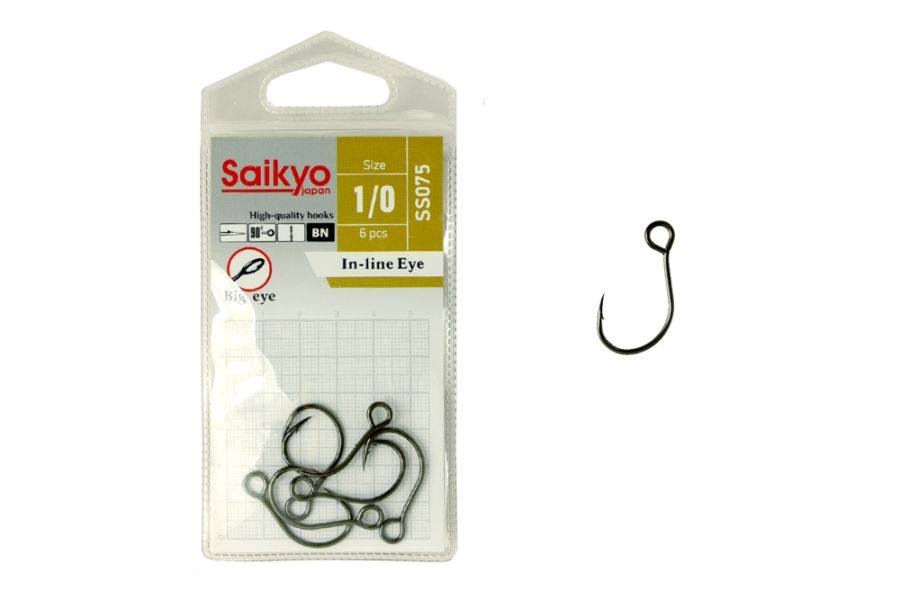 фото Крючки saikyo ss075-bn in-line eye №1/0 (1 упк. по 6 шт.)