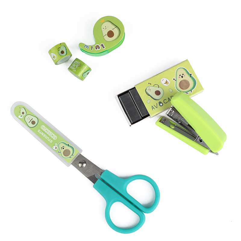 фото Детский канцелярский набор из 5 предметов авокадо зеленый с голубыми ножницами mc-bazir