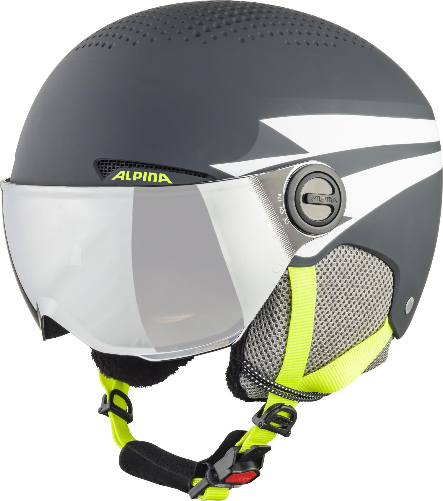 фото Горнолыжный шлем alpina zupo visor 2021, charcoal/neon matt, s/m