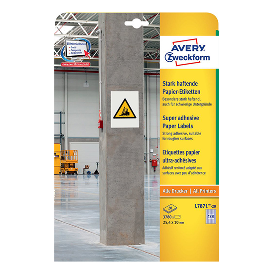 Суперстойкие бумажные этикетки Avery Zweckform 25.4x10 мм (189 шт. A4, 20 листов), Разноцветный
Суперстойкие бумажные этикетки Avery Zweckform 25.4x10 мм (189 шт. A4, 20 листов), Разноцветный