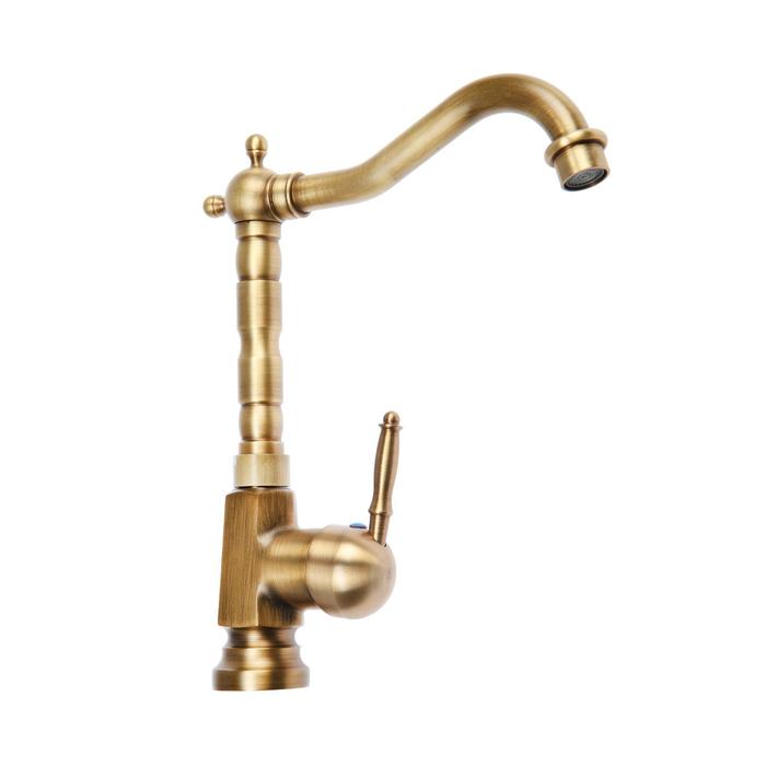 фото Смеситель для кухни и раковины zein ретро высокий излив без подводки, латунь, цвет бронза