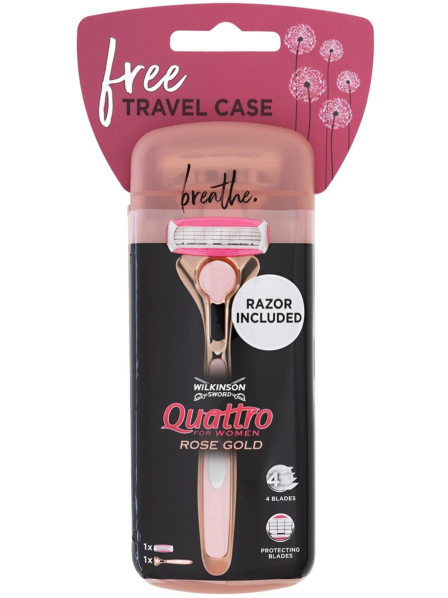 Бритвенный станок с 1 сменной кассетой и дорожным футляром Quattro for Women Rose Gold
Бритвенный станок с 1 сменной кассетой и дорожным футляром Quattro for Women Rose Gold