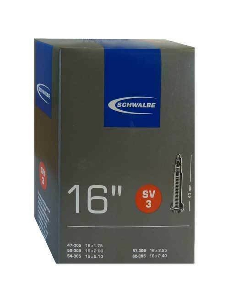 Камера велосипедная SCHWALBE 16" спорт ниппель (Presta) 3 SV3 (47/62-305) IB 40mm, Черный, sv3
Камера велосипедная SCHWALBE 16" спорт ниппель (Presta) 3 SV3 (47/62-305) IB 40mm, Черный, sv3