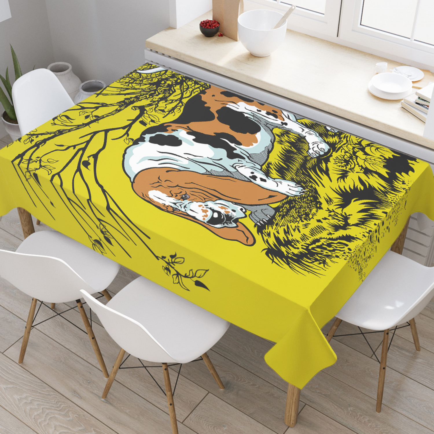 фото Скатерть прямоугольная на кухонный стол joyarty "гончая на охоте" из оксфорда, 120x145 см