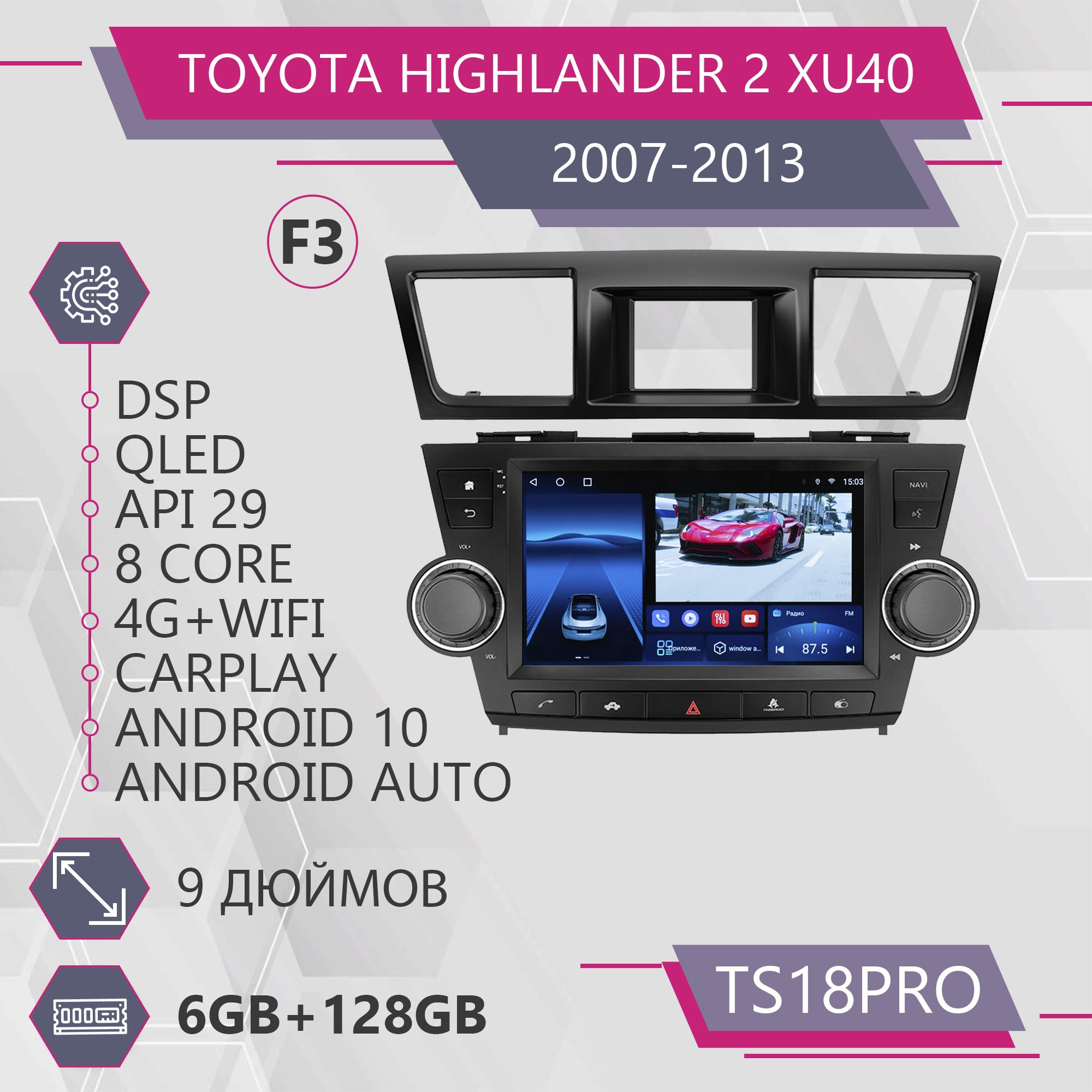 Штатная магнитола TS18Pro/6+128GB/для Toyota Highlander 2 XU40/ Тойота магнитола Android 1, TS18PROTHighlander2F3
Штатная магнитола TS18Pro/6+128GB/для Toyota Highlander 2 XU40/ Тойота магнитола Android 1, TS18PROTHighlander2F3