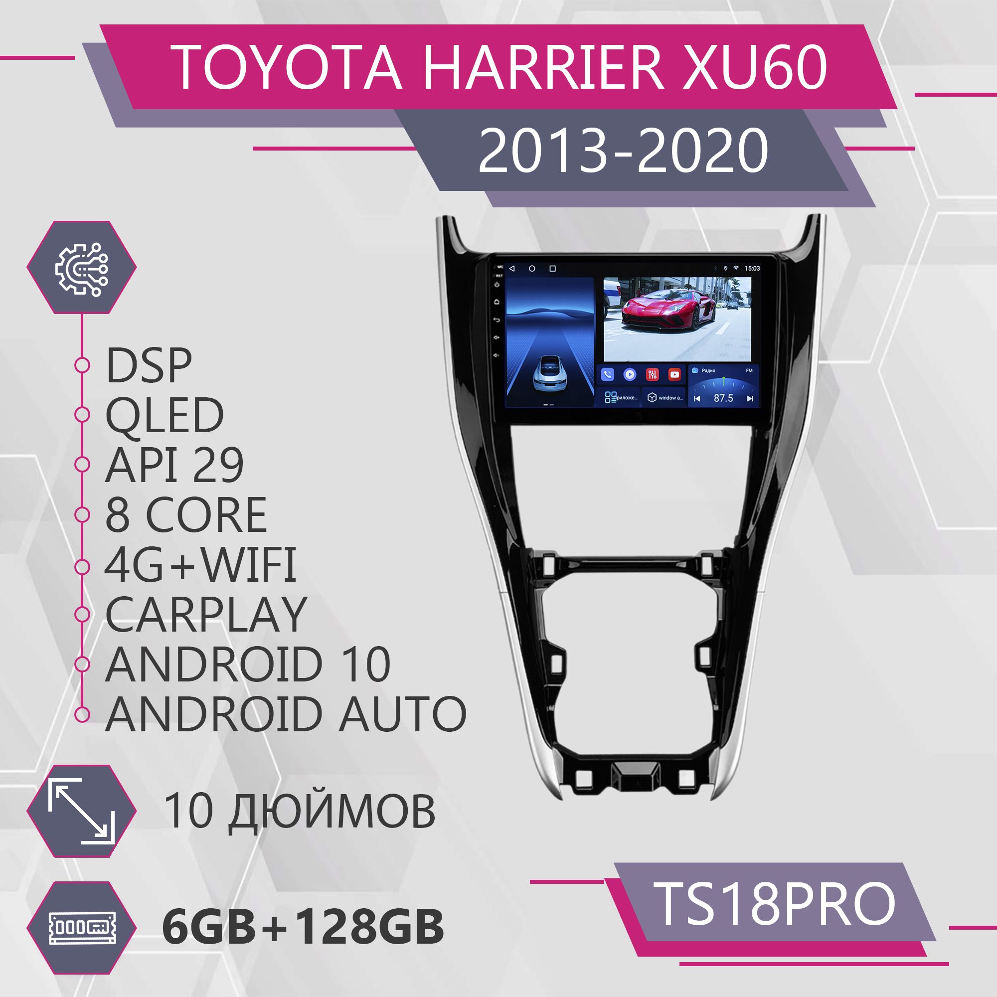Штатная магнитола TS18Pro/6+128GB/для Toyota Harrier XU60 /Тойота Харриер магнитола Androi, TS18PROTHXU60
Штатная магнитола TS18Pro/6+128GB/для Toyota Harrier XU60 /Тойота Харриер магнитола Androi, TS18PROTHXU60