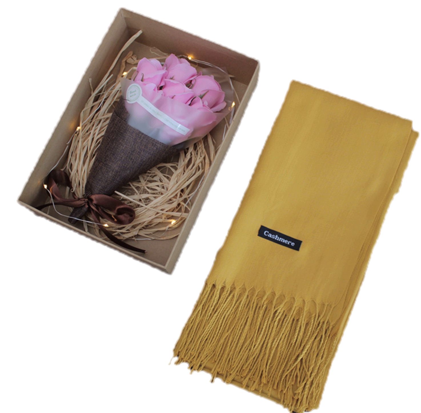 фото Подарочный набор mypads m-20191009 кашемировый шарф + декоративный букет из мыльных роз
