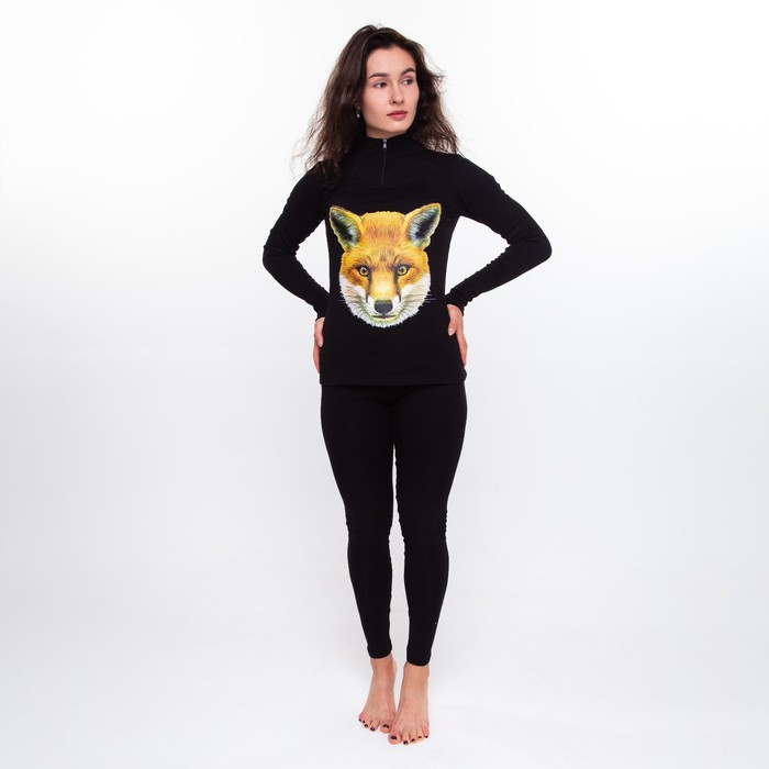 фото Термобельё женское (джемпер, леггинсы) принт лиса, цвет чёрный, размер 52 tusi