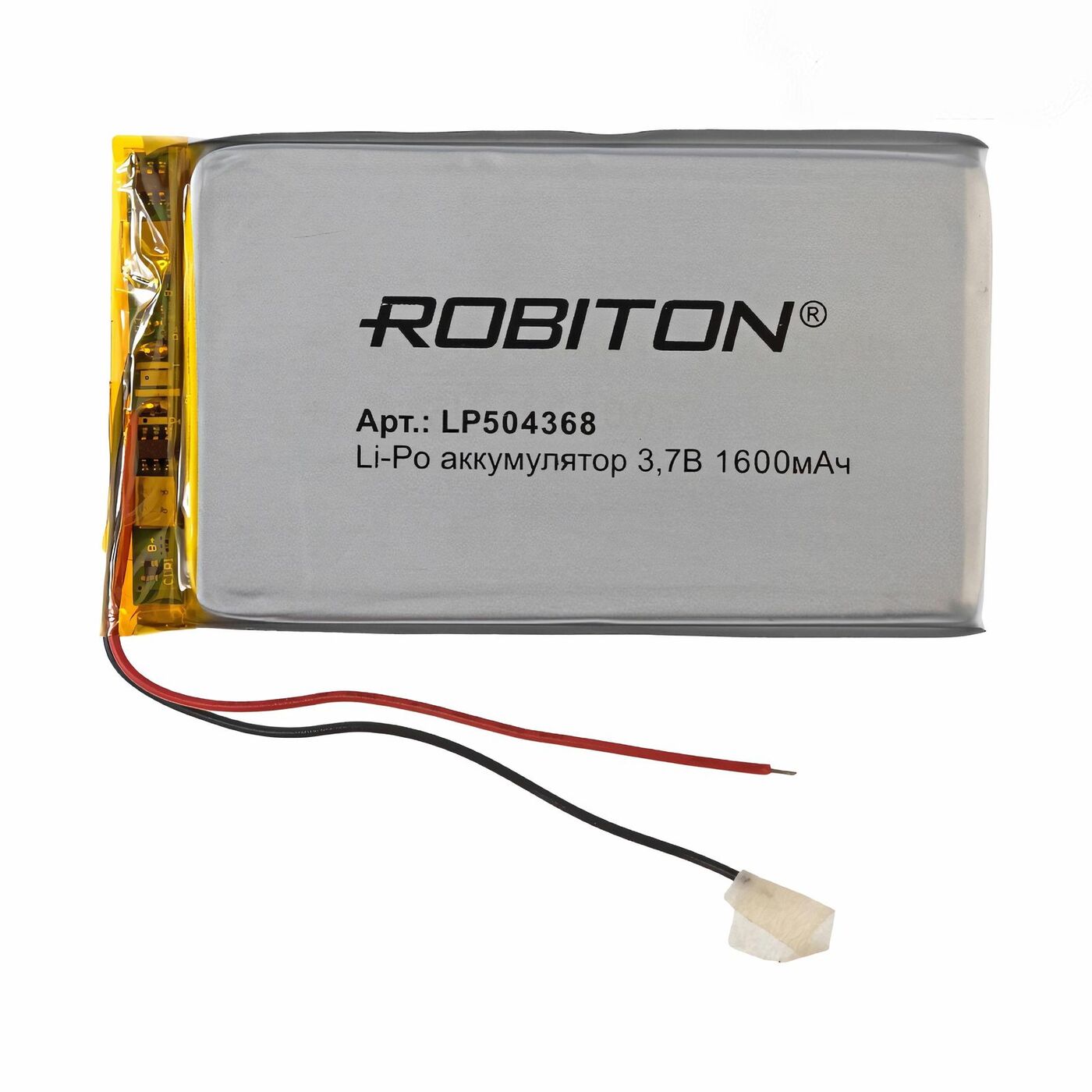 Аккумулятор ROBITON LP 504368, Li-Pol, 3.7 В, 1600 мАч, призма со схемой защиты, LP 504368
Аккумулятор ROBITON LP 504368, Li-Pol, 3.7 В, 1600 мАч, призма со схемой защиты, LP 504368